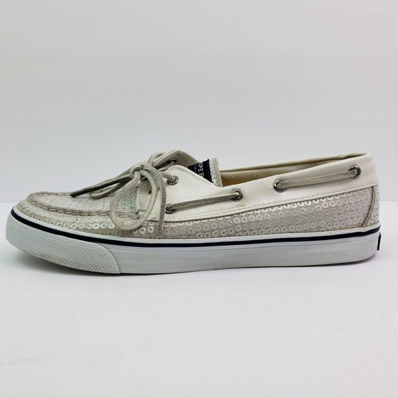 Sperry Top Sider Womens Size 9.5 White Sequin Slip On Casual Boat Shoes 9447160 - Picture 3 of 12